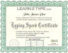 learn2type typing certificate document